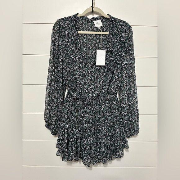 NWT MISA Los Angeles LORENA DRESS  Sapphire Ditzy Black & Green Floral‎ Size S - Picture 11 of 16